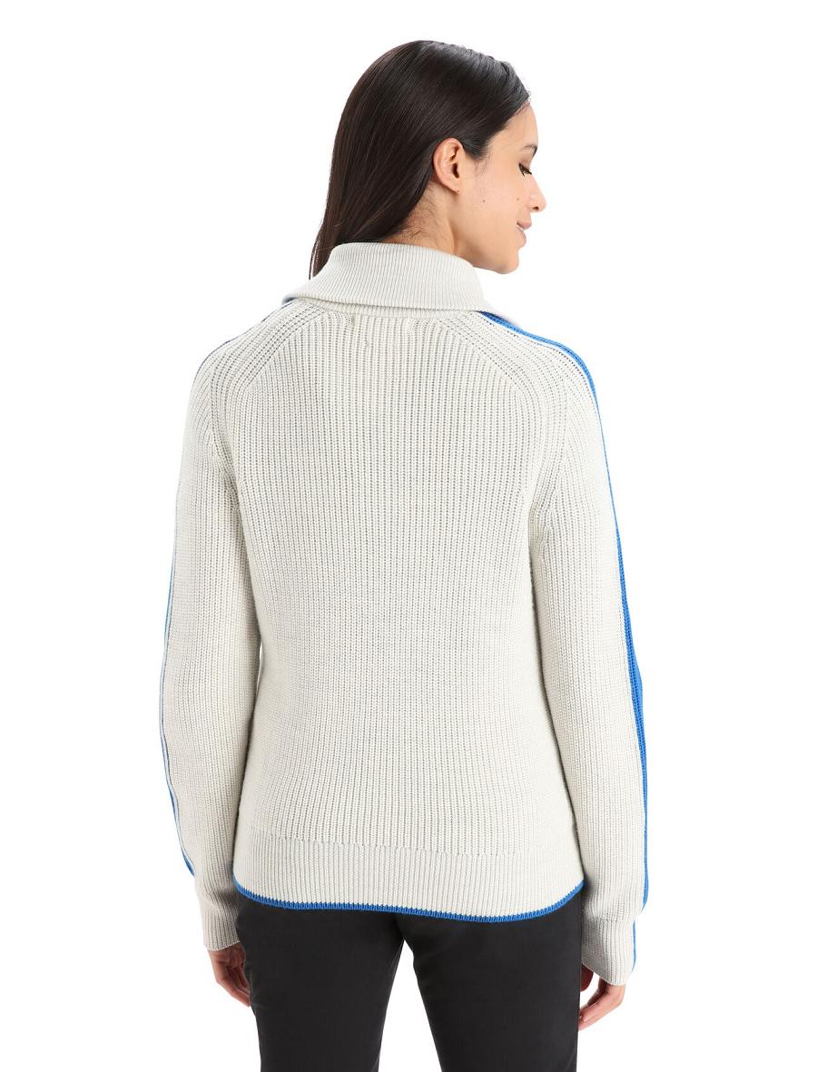 Chandails Icebreaker Merino Lodge Long Sleeve Half Zip Femme Blanche Bleu | FR 1622YXFU